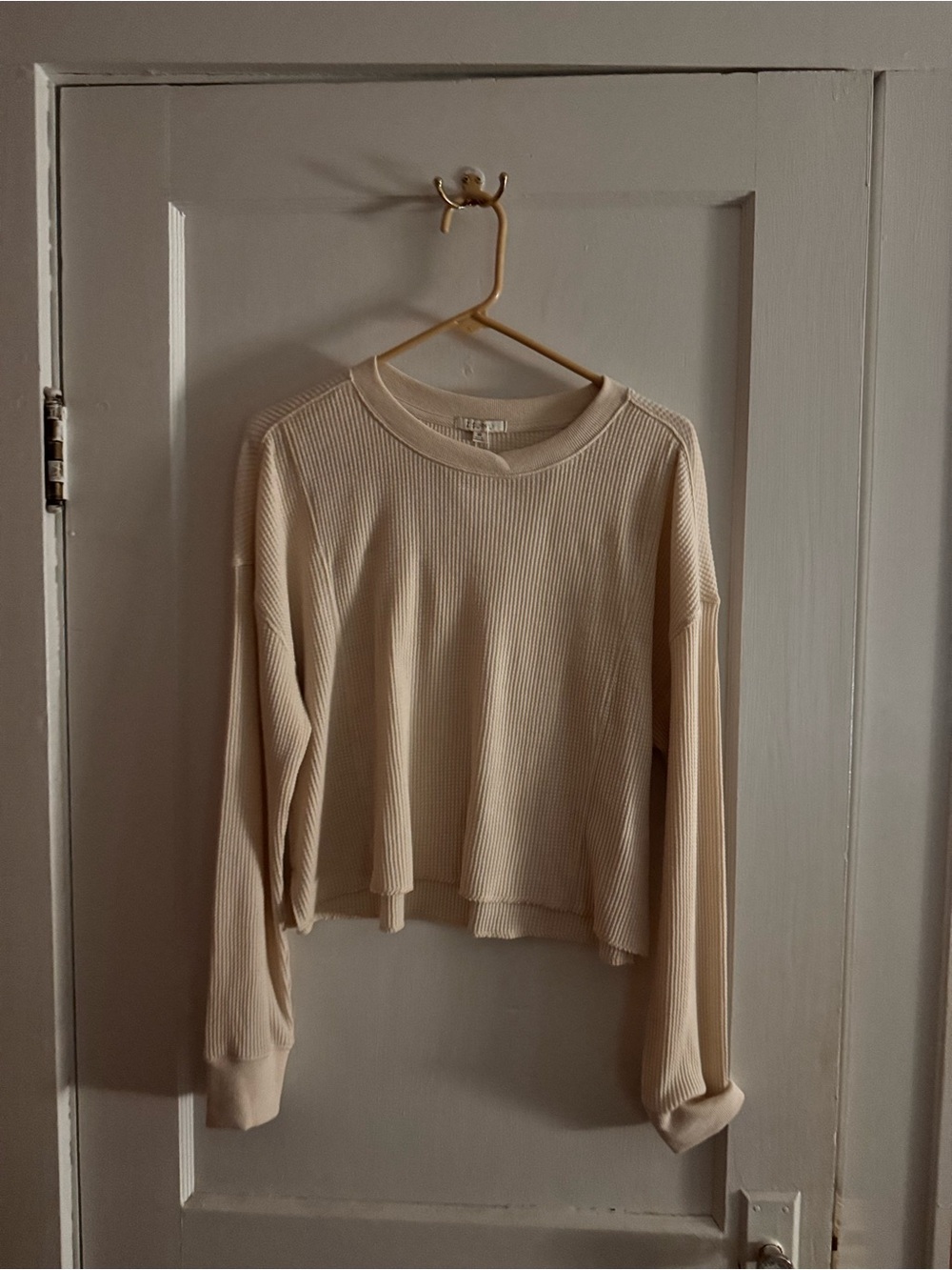Z Supply Cream Ribbed Long-Sleeve Crew Top